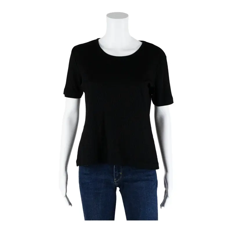 SABRINA Rib Woven Stretch Top Black Short Sleeve Womens M