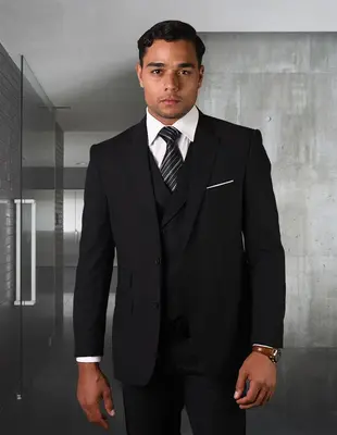 Statement Men's Wool Suit 3 Piece, 100% Solid Color