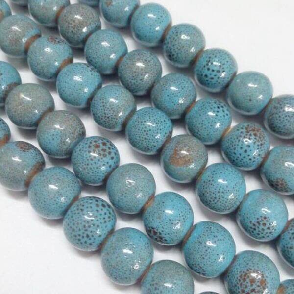 Handmade Fancy Antique Glazed Porcelain Ceramic Round Beads Strands