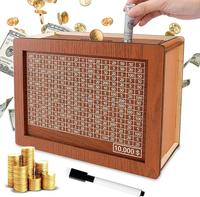 Cash Vault Wooden Savings Box, Wooden Cash Saver Money Box With Money Target And Numbers, Wooden Coin Bank Money Box With Cou...