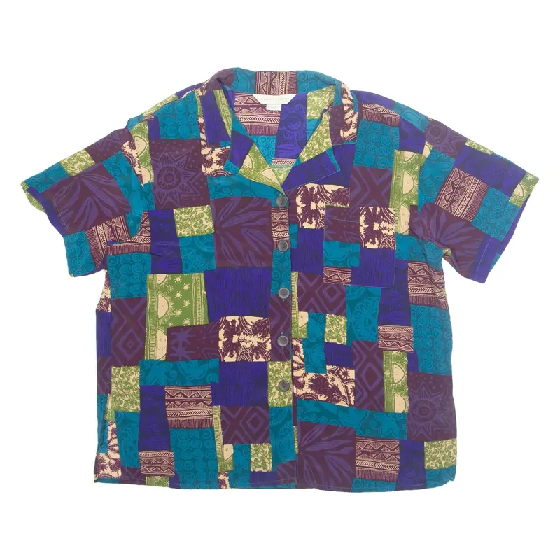 MELROSE STUDIO Womens Printed Shirt Purple Collared Crazy Pattern M