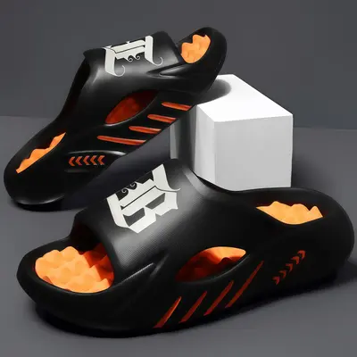 Men's new summer EVA - sandals slippers - retro letter B print, thick sole heightening with arch support, hollow breathable, ...