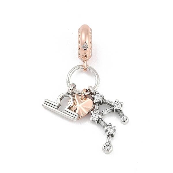 Brass Pendants with Cubic Zirconia European Beads