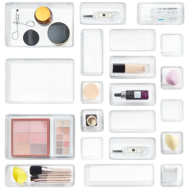 Lifewit Clear Plastic Vanity Drawer Organizer for Makeup, Jewelries and Gadgets, Bedroom, Bathroom, Clear Boxes Portable Cosm...