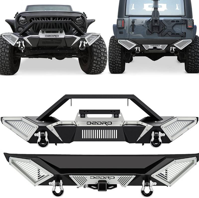 OEDRO Front and Rear Bumper for 2007-2018 Jeep Wrangler JK & Unlimited JKU (2/4 Doors), w/D-Rings & Winch Plate Mounting