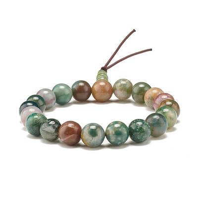 Natural Indian Agate Round Beads Stretch Bracelet