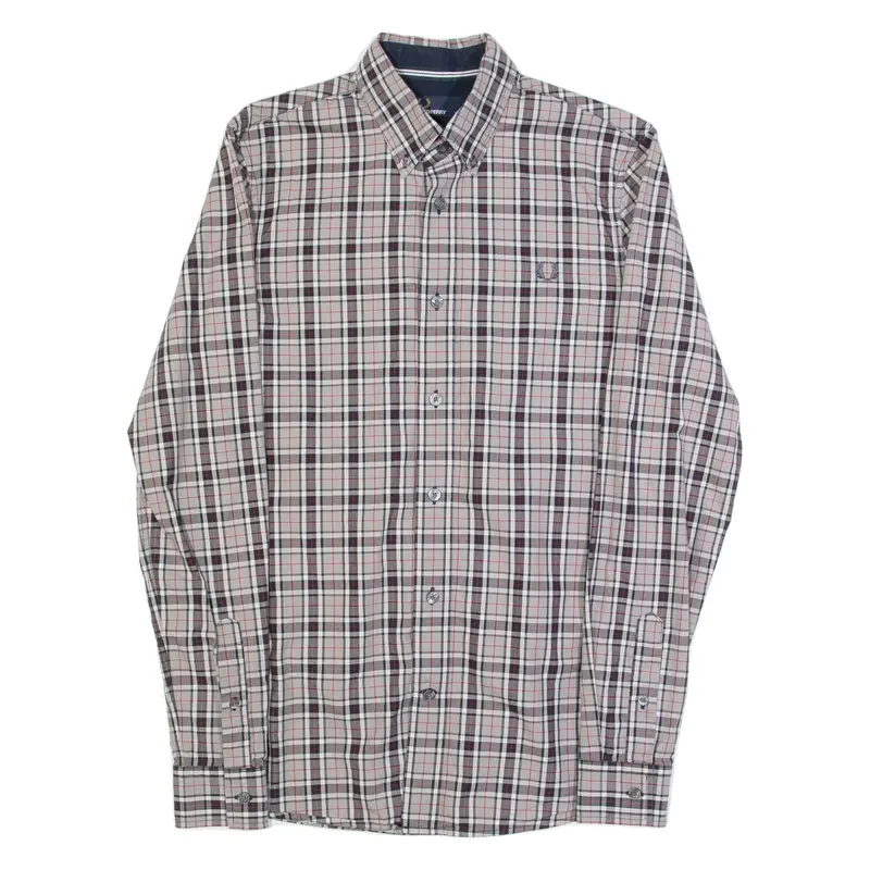 FRED PERRY Mens Shirt Grey Check Long Sleeve XS