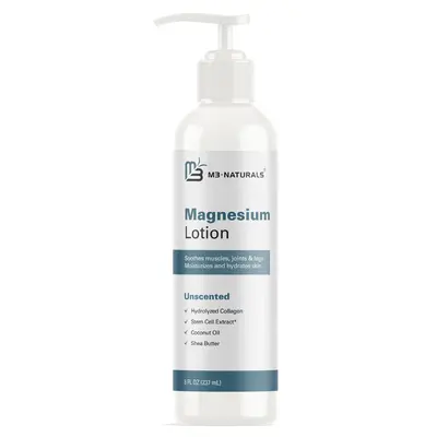M3 Naturals Magnesium Lotion 8oz Organic Moisture for Muscle Cramps Restless Legs & Sleep Aid with Coconut Shea Bodybutter So...