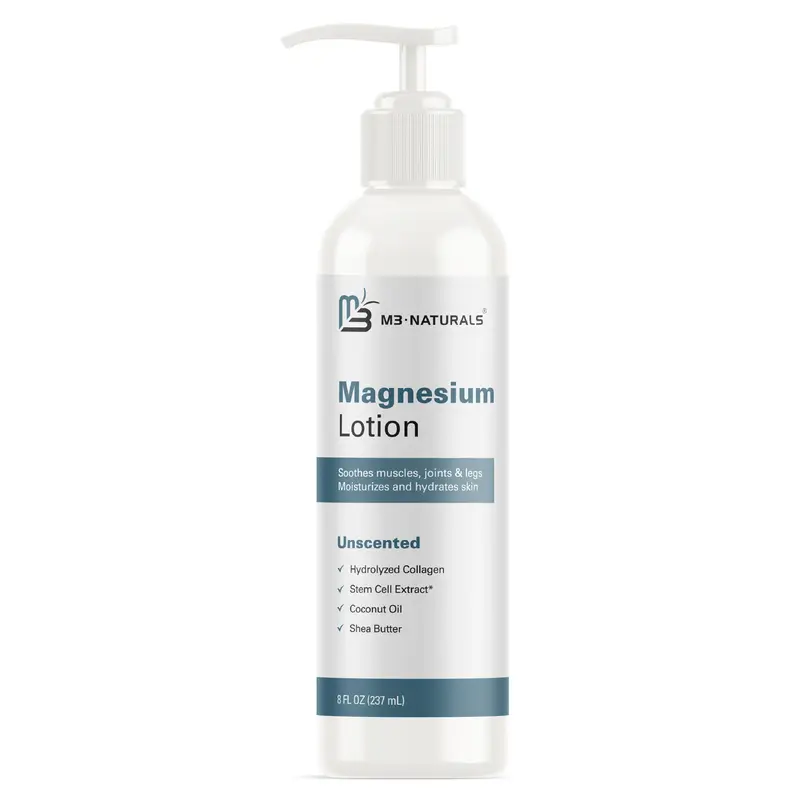 M3 Naturals Magnesium Lotion 8oz Organic Moisture for Muscle Cramps Restless Legs & Sleep Aid with Coconut Shea Bodybutter So...