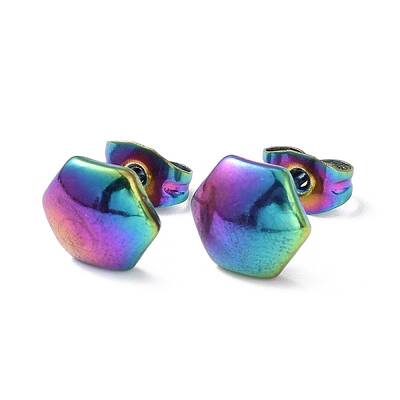 Ion Plating(IP) 304 Stainless Steel Hexagon Stud Earrings for Women