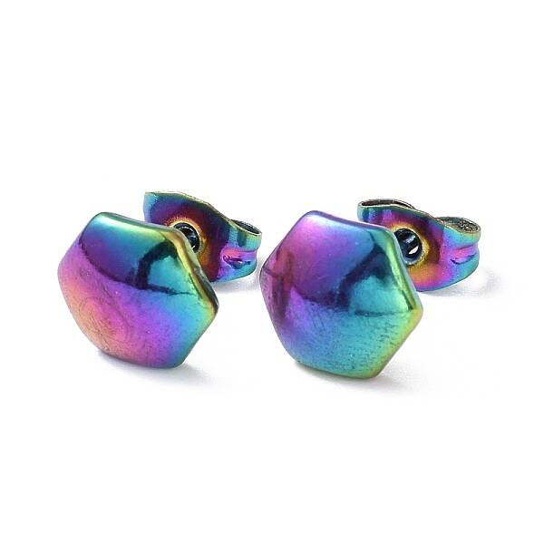 Ion Plating(IP) 304 Stainless Steel Hexagon Stud Earrings for Women