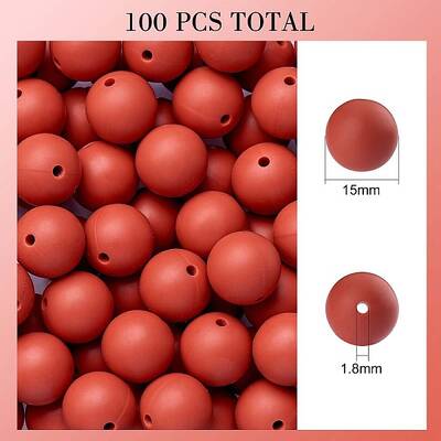 100Pcs Silicone Beads Round Rubber Bead 15MM Loose Spacer Beads for DIY Supplies Jewelry Keychain Making