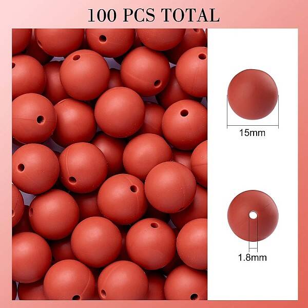 100Pcs Silicone Beads Round Rubber Bead 15MM Loose Spacer Beads for DIY Supplies Jewelry Keychain Making