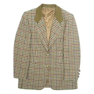 Womens Blazer Jacket Beige Wool Gingham L