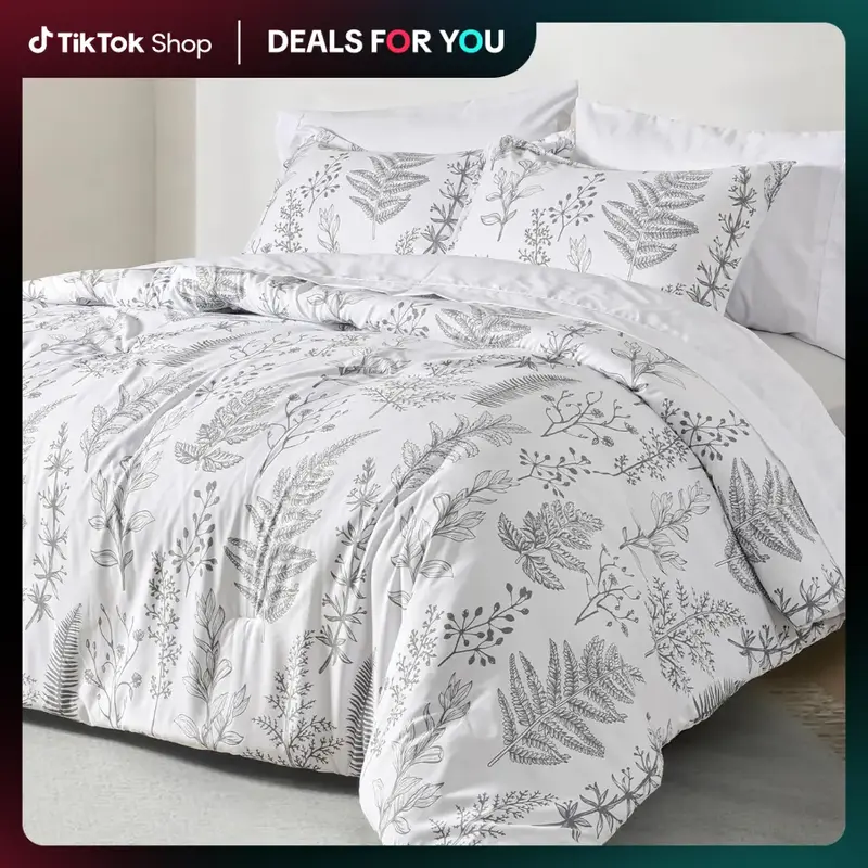 PHF 7/3 counts/set Comforter Set, Reversible Botanical Bedding Set Includes Comforter, Pillow Shams, Flat Sheet, Fitted Sheet...