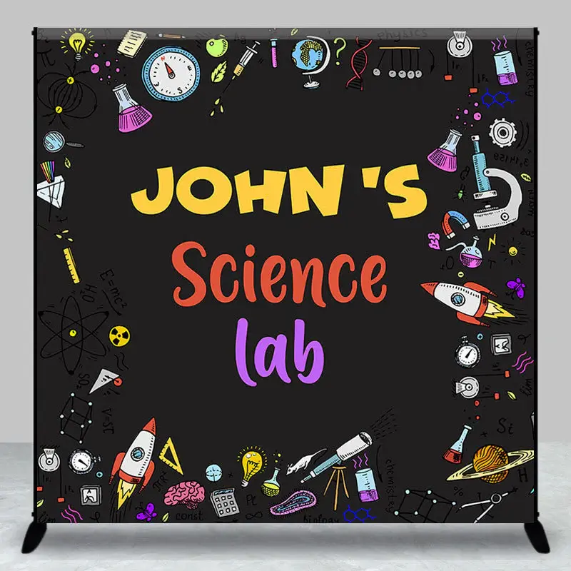 Custom Name Science Theme Birthday Backdrop for Boy - Aperturee