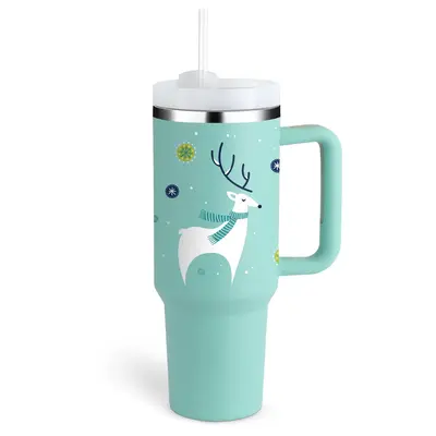 40 Oz Tumbler With Handle Straw Insulated, Stainless Steel Spill Proof Vacuum Coffee Cup Tumbler With Lid Tapered Mug Gifts F...