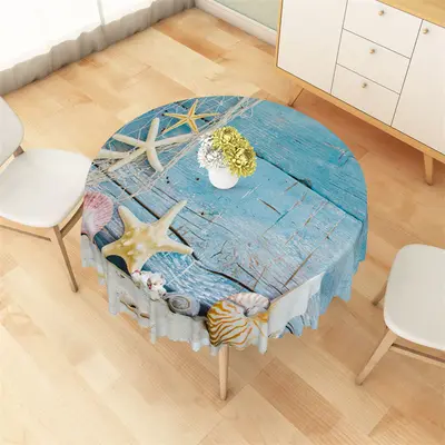 Blue Water Conch Shell Beach Summer Round Tablecloth - Aperturee