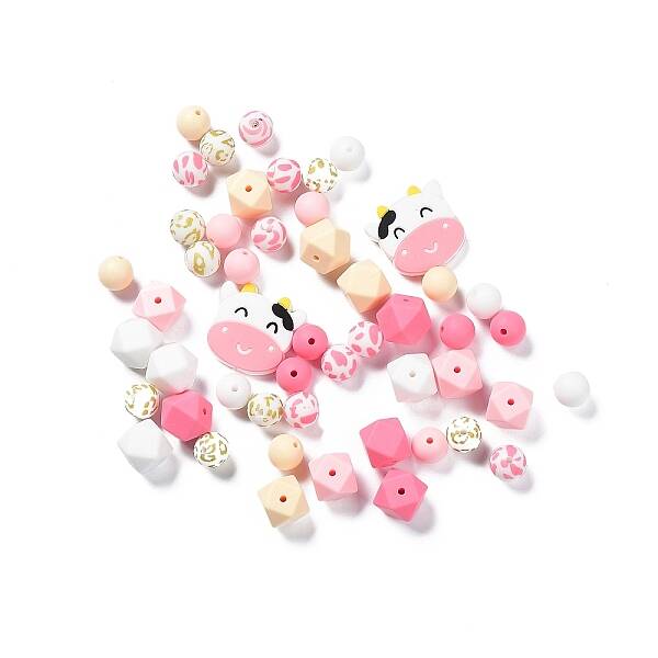 Round/Polygon/Cow Head Food Grade Eco-Friendly Silicone Focal Beads