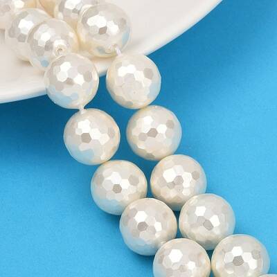 Faceted Round Shell Pearl Beads Strands
