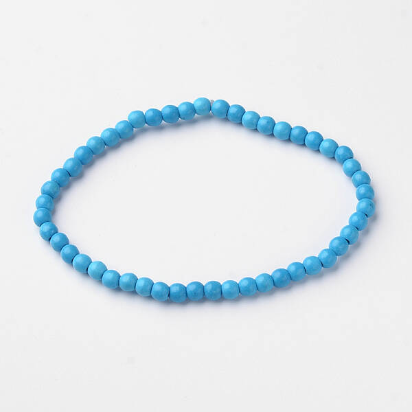 Synthetic Turquoise Round Bead Stretch Bracelets