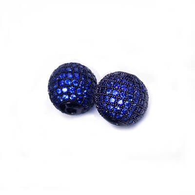 CZ Brass Micro Pave Grade AAA Blue Color Cubic Zirconia Round Beads