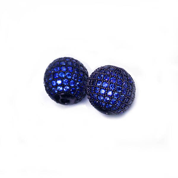 CZ Brass Micro Pave Grade AAA Blue Color Cubic Zirconia Round Beads