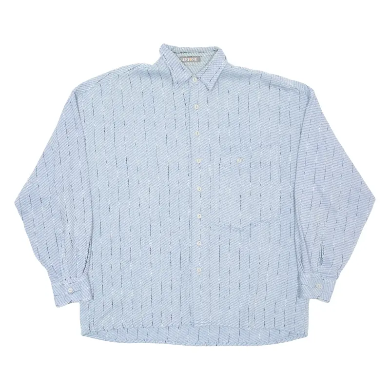 BERTONE Mens Shirt Blue Striped Long Sleeve XL
