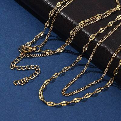 304 Stainless Steel Dapped Chain Double Layered Necklaces for Women