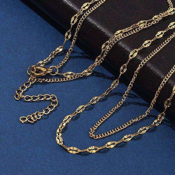 304 Stainless Steel Dapped Chain Double Layered Necklaces for Women