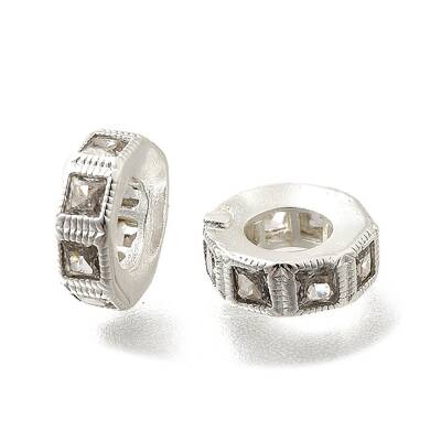 Brass Micro Pave Clear Cubic Zirconia Beads