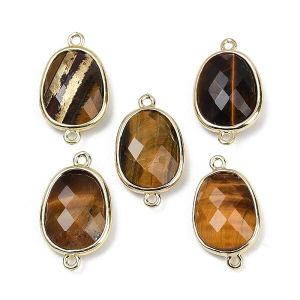 Natural Tiger Eye Faceted Connector Charms