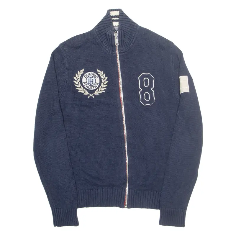 TOMMY HILFIGER Mens Cardigan Blue High Neck Tight Knit M