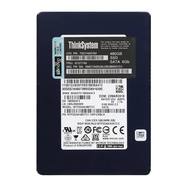 7SD7A05764 Lenovo 480GB Triple-Level Cell SATA 6Gb/s Hot-Swappable 2.5-Inch Solid State Drive for ThinkSystem