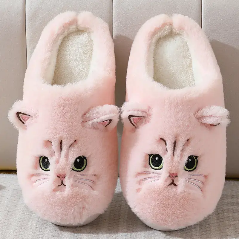 Cartoon cute cat indoor cotton slippers, warm padded women's cute cotton animal slippers, holiday gift Cat cotton slippers