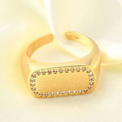 Brass Micro Pave Cubic Zirconia Adjustable Open Cuff Rings for Women