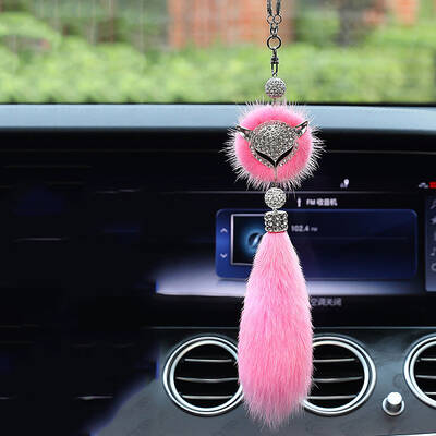 Faux Fox Fur & Rhinestone Fox Pendant Decoration