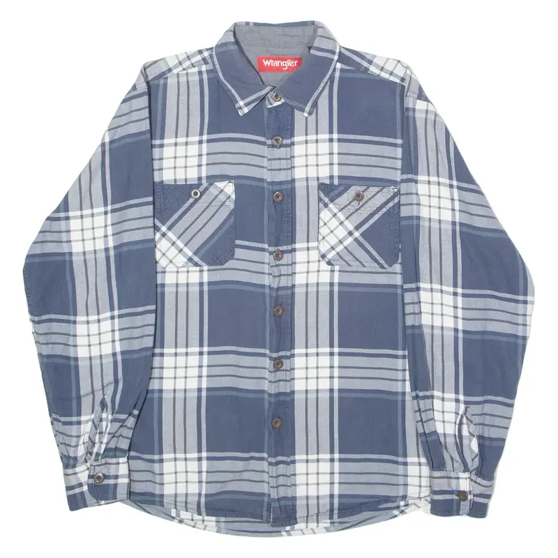 WRANGLER Mens Shirt Blue Check Long Sleeve L