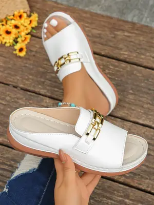Women's Fashion Chain Decorated Slide Sandals, Comfortable Footwear for Girl, Casual Walking Shoes, Slide Sandals for Summer,...