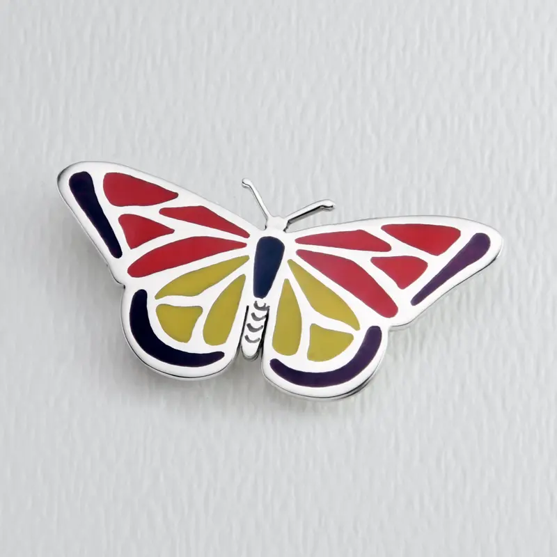 Monarch Butterfly Brooch In Full Color Sterling & Brass Pin
