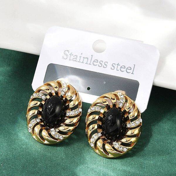 Oval 304 Stainless Steel Stud Earrings