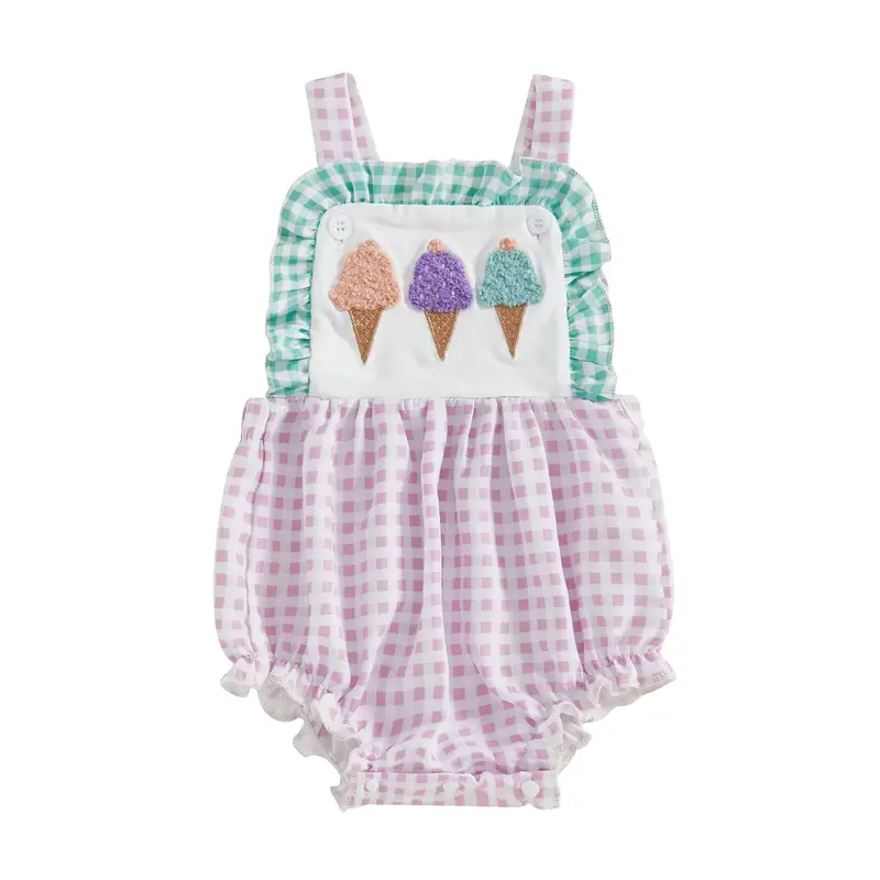 Baby Girl Romper for Summer Loose Fit Ice Cream Embroidered Striped Sleeveless Infant Tank Jumpsuit