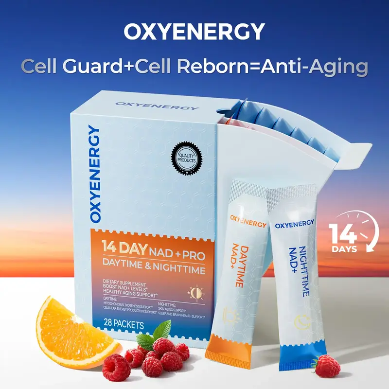 OXYENERGY 14-Day NAD+ PRO 24/7 Anti-Aging – Day & Night Cellular Activation Powder | NR + PQQ | L-Ergothioneine+Spermidin...