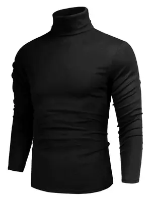 Men's High-Neck Long Sleeve T-Shirt, All Seasons Versatile Casual Fashionable Slim Top, Cold Weather Gear