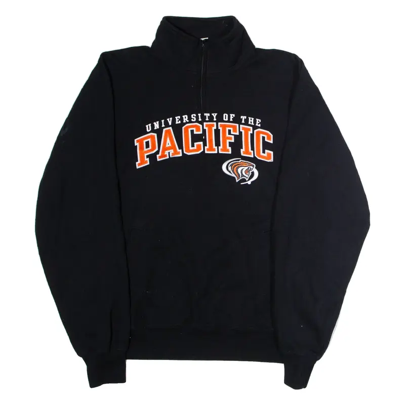CHAMPION University Of The Pacific Mens Sweatshirt Black 1/4 Zip USA L
