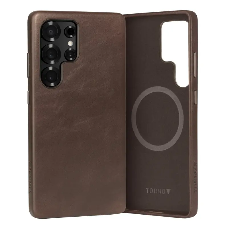Samsung Galaxy S25 Ultra Leather Bumper Case (Qi2/MagSafe Charging Compatible) - Dark Brown