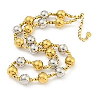 304 Stainless Steel & 201 Stainless Steel Round Beaded Necklaces for Women