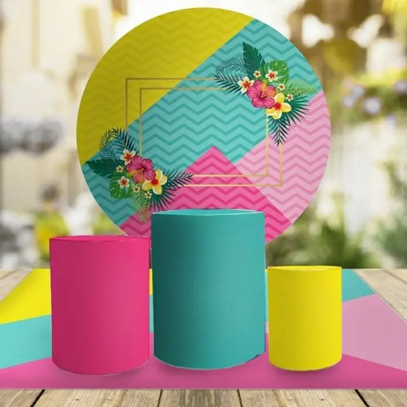 Aperturee Colorful Florals And Stripes Round Birthday Backdrop Kit | Circle Party Backdrop | Round Backdrop Cover Diy | Birth...