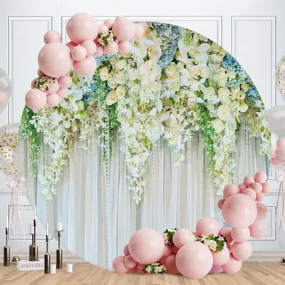 Aperturee White Flowers And Leaf Curtain Themed Wedding Backdrop | Custom Simple Wedding Backdrop | Stage Wedding Backdrop | ...