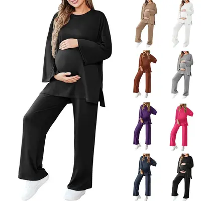 Imily Bela Womens Maternity Pajamas Sets 2 Piece Outfits Long Sleeve Tops and Pregnancy Loungewear Mama Clothes with Pockets